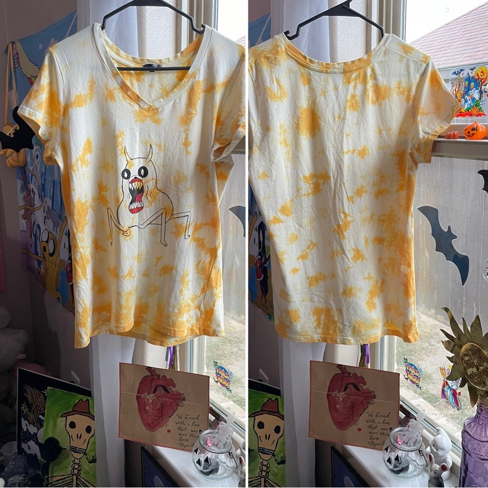 Adventure time scary Jake the Dog hand painted tie dye v neck tee - Picture 4 of 17